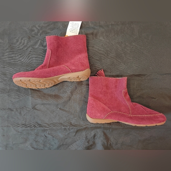 🤍❗ NWT Sporto Leather Faux Fur Women's Tawny Burgundy Tan Embroidered Boots 9.5 - Picture 3 of 6